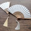 Embroidered Cotton Folding Fan with Bamboo Handle Embroidered Cotton Folding Fan with Bamboo Handle