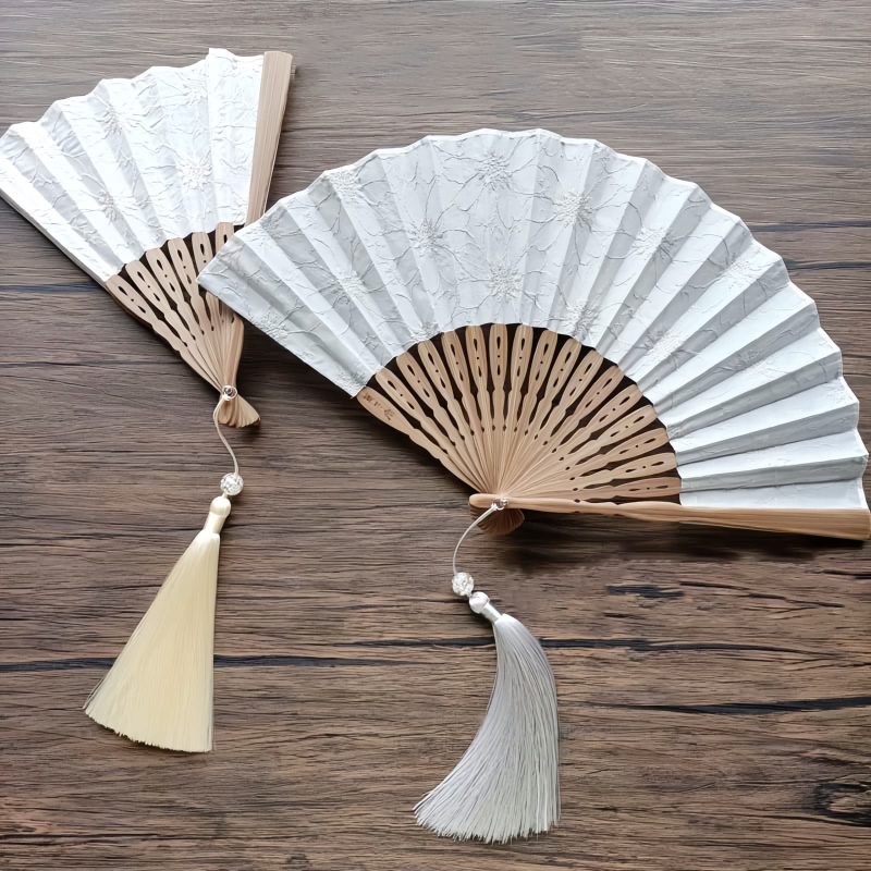 Embroidered Cotton Folding Fan with Bamboo Handle Embroidered Cotton Folding Fan with Bamboo Handle
