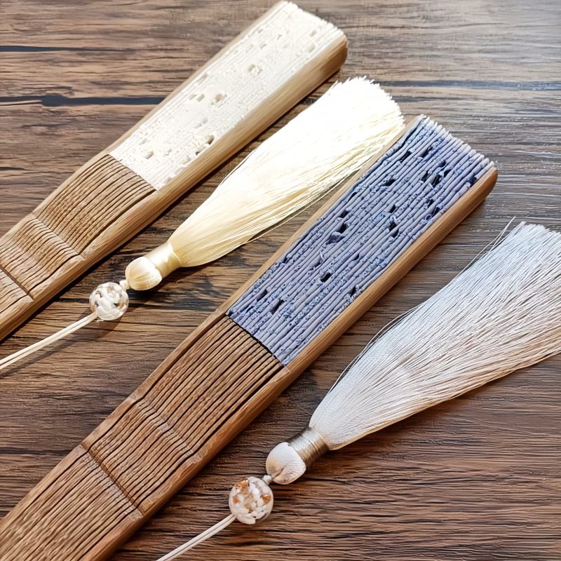 Embroidered Cotton Folding Fan with Bamboo Handle Embroidered Cotton Folding Fan with Bamboo Handle