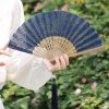 Embroidered Cotton Folding Fan with Bamboo Handle Embroidered Cotton Folding Fan with Bamboo Handle