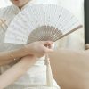 Embroidered Cotton Folding Fan with Bamboo Handle Embroidered Cotton Folding Fan with Bamboo Handle