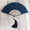 Embroidered Cotton Folding Fan with Bamboo Handle Embroidered Cotton Folding Fan with Bamboo Handle