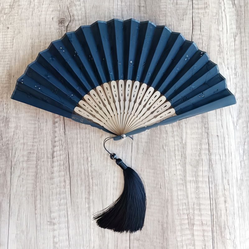 Embroidered Cotton Folding Fan with Bamboo Handle Embroidered Cotton Folding Fan with Bamboo Handle