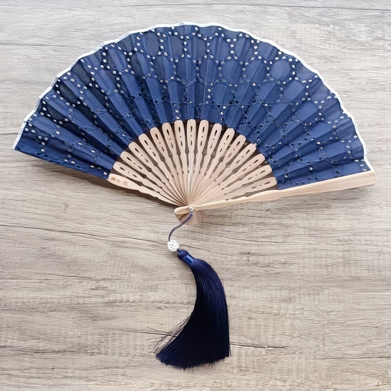 Embroidered Cotton Folding Fan with Bamboo Handle Embroidered Cotton Folding Fan with Bamboo Handle