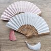 Embroidered Cotton Folding Fan with Bamboo Handle Embroidered Cotton Folding Fan with Bamboo Handle