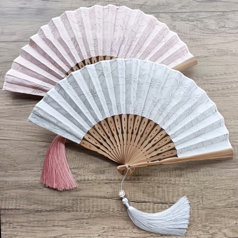 Embroidered Cotton Folding Fan with Bamboo Handle Embroidered Cotton Folding Fan with Bamboo Handle