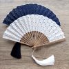 Embroidered Cotton Folding Fan with Bamboo Handle Embroidered Cotton Folding Fan with Bamboo Handle