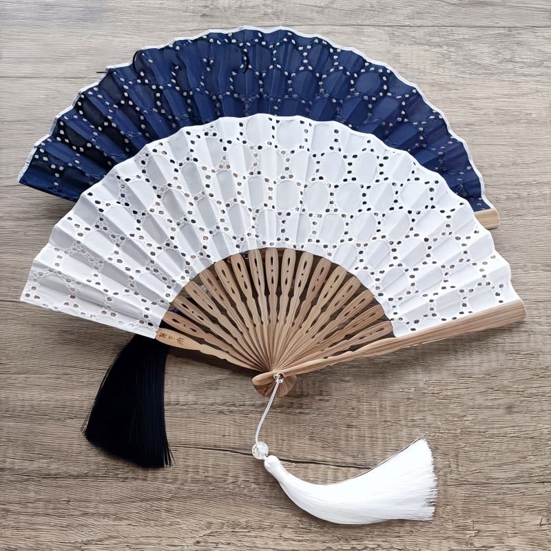 Embroidered Cotton Folding Fan with Bamboo Handle Embroidered Cotton Folding Fan with Bamboo Handle