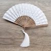 Embroidered Cotton Folding Fan with Bamboo Handle Embroidered Cotton Folding Fan with Bamboo Handle