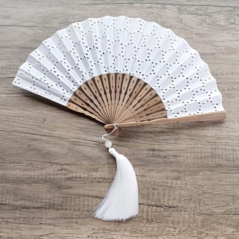 Embroidered Cotton Folding Fan with Bamboo Handle Embroidered Cotton Folding Fan with Bamboo Handle