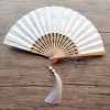 Embroidered Cotton Folding Fan with Bamboo Handle Embroidered Cotton Folding Fan with Bamboo Handle