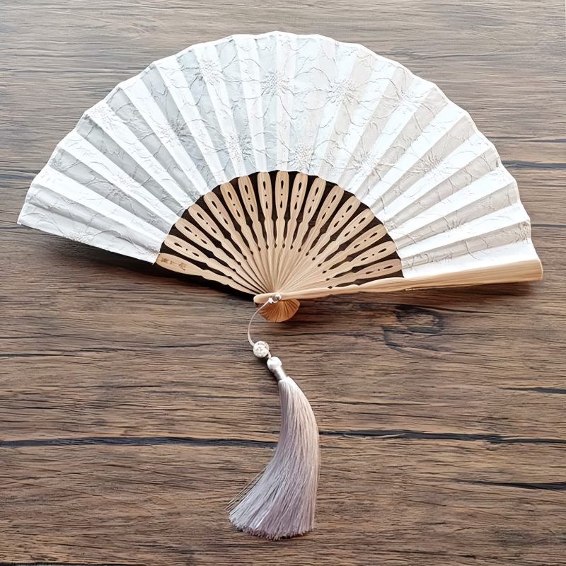 Embroidered Cotton Folding Fan with Bamboo Handle Embroidered Cotton Folding Fan with Bamboo Handle