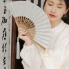 Embroidered Cotton Folding Fan with Bamboo Handle Embroidered Cotton Folding Fan with Bamboo Handle