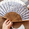 Embroidered Cotton Folding Fan with Bamboo Handle Embroidered Cotton Folding Fan with Bamboo Handle