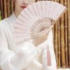 Embroidered Cotton Folding Fan with Bamboo Handle Embroidered Cotton Folding Fan with Bamboo Handle