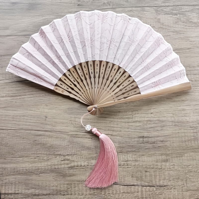 Embroidered Cotton Folding Fan with Bamboo Handle Embroidered Cotton Folding Fan with Bamboo Handle