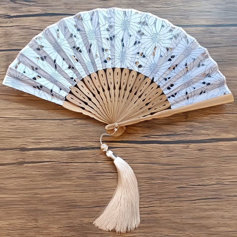 Embroidered Cotton Folding Fan with Bamboo Handle Embroidered Cotton Folding Fan with Bamboo Handle