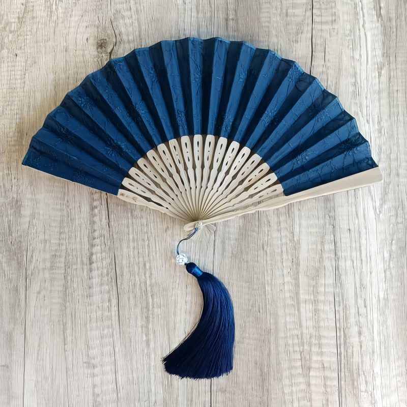 Embroidered Cotton Folding Fan with Bamboo Handle Embroidered Cotton Folding Fan with Bamboo Handle