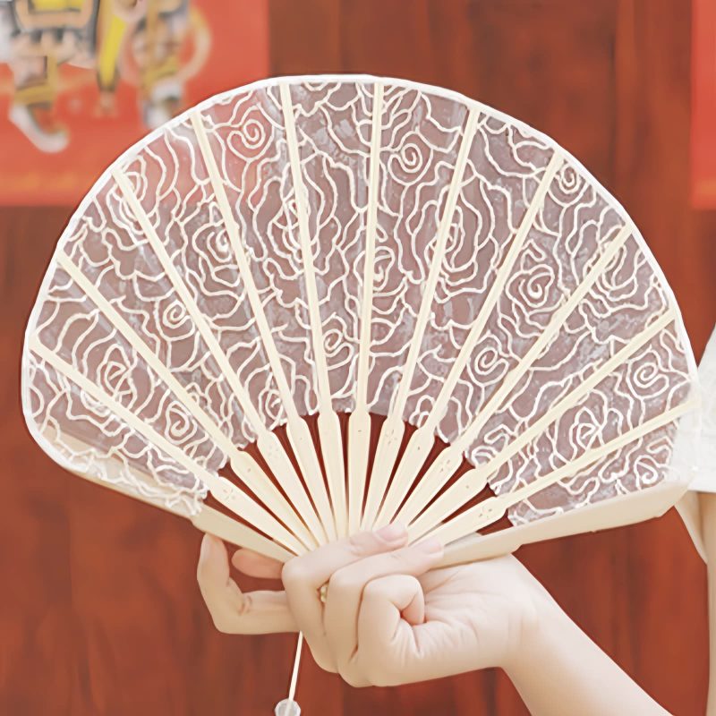Rose Lace Bamboo Folding Fan with Tassels Rose Lace Bamboo Folding Fan with Tassels