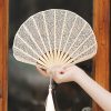 Rose Lace Bamboo Folding Fan with Tassels Rose Lace Bamboo Folding Fan with Tassels