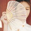 Rose Lace Bamboo Folding Fan with Tassels Rose Lace Bamboo Folding Fan with Tassels
