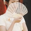 Rose Lace Bamboo Folding Fan with Tassels Rose Lace Bamboo Folding Fan with Tassels