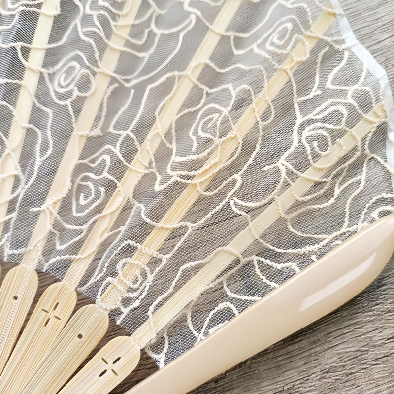Rose Lace Bamboo Folding Fan with Tassels Rose Lace Bamboo Folding Fan with Tassels