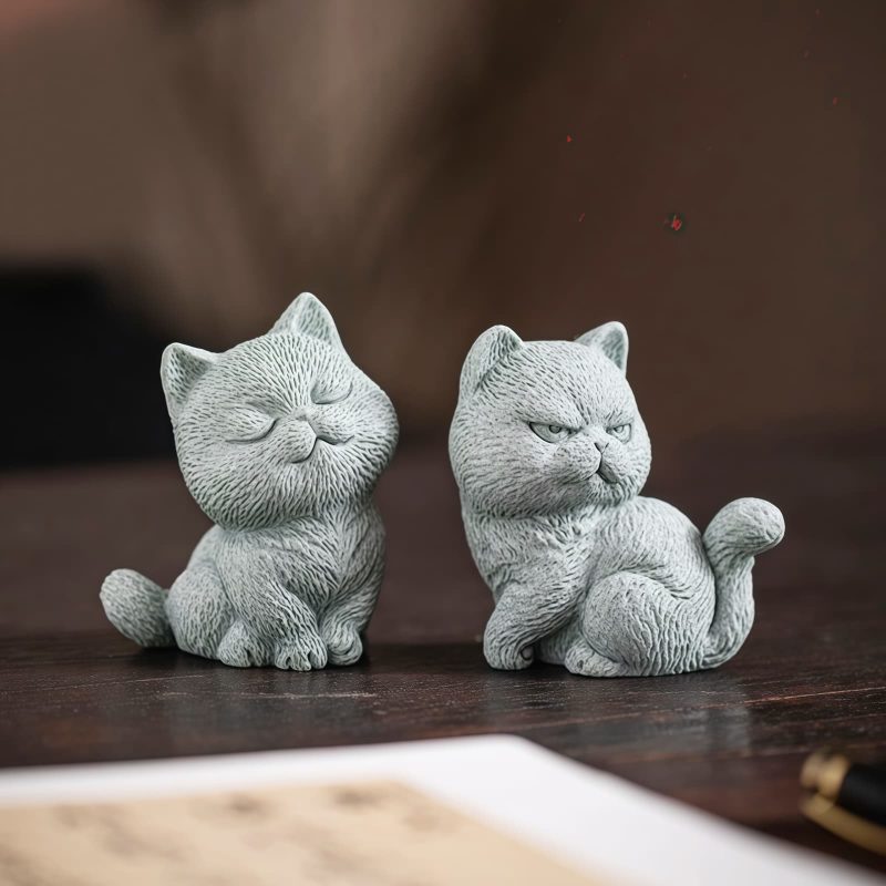 Sandstone Cat Figurines for Tea Ceremony Decoration Sandstone Cat Figurines for Tea Ceremony Decoration