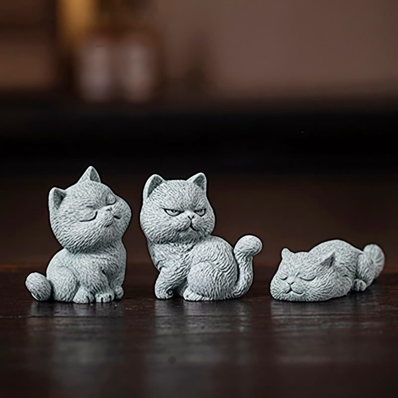 Sandstone Cat Figurines for Tea Ceremony Decoration Sandstone Cat Figurines for Tea Ceremony Decoration