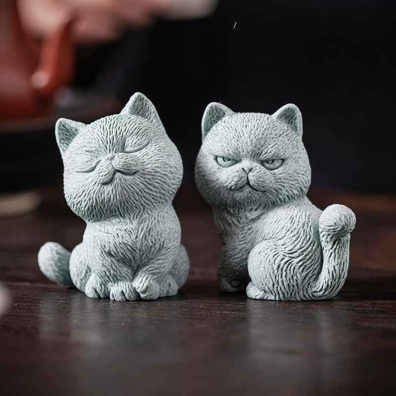 Sandstone Cat Figurines for Tea Ceremony Decoration Sandstone Cat Figurines for Tea Ceremony Decoration