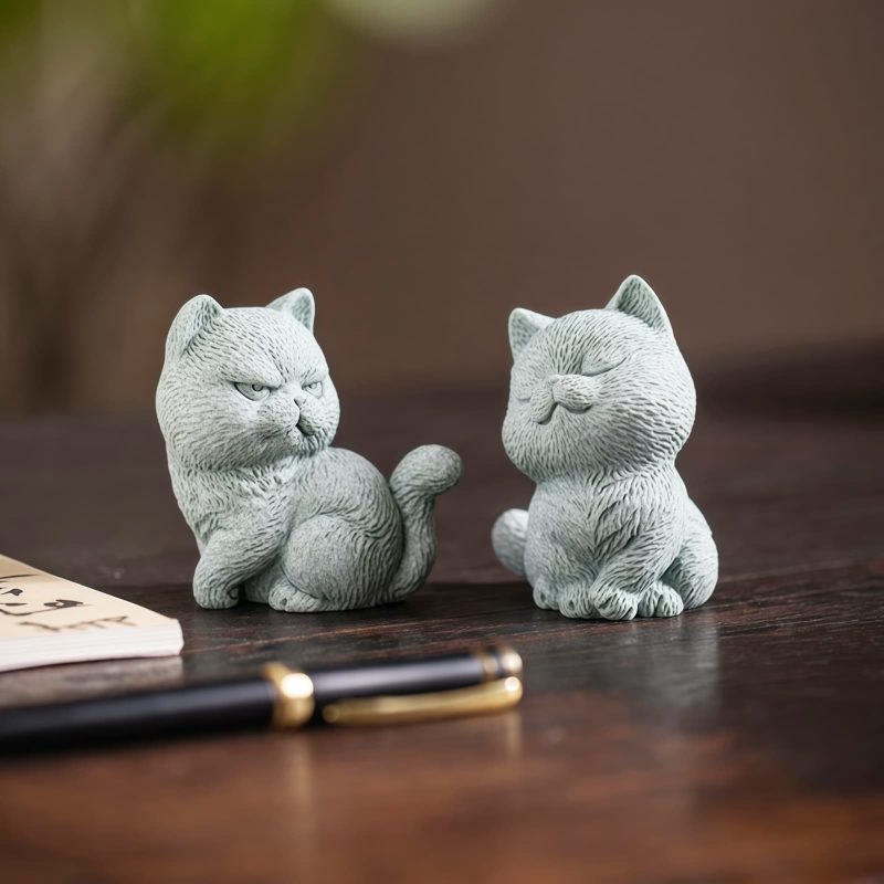 Sandstone Cat Figurines for Tea Ceremony Decoration Sandstone Cat Figurines for Tea Ceremony Decoration