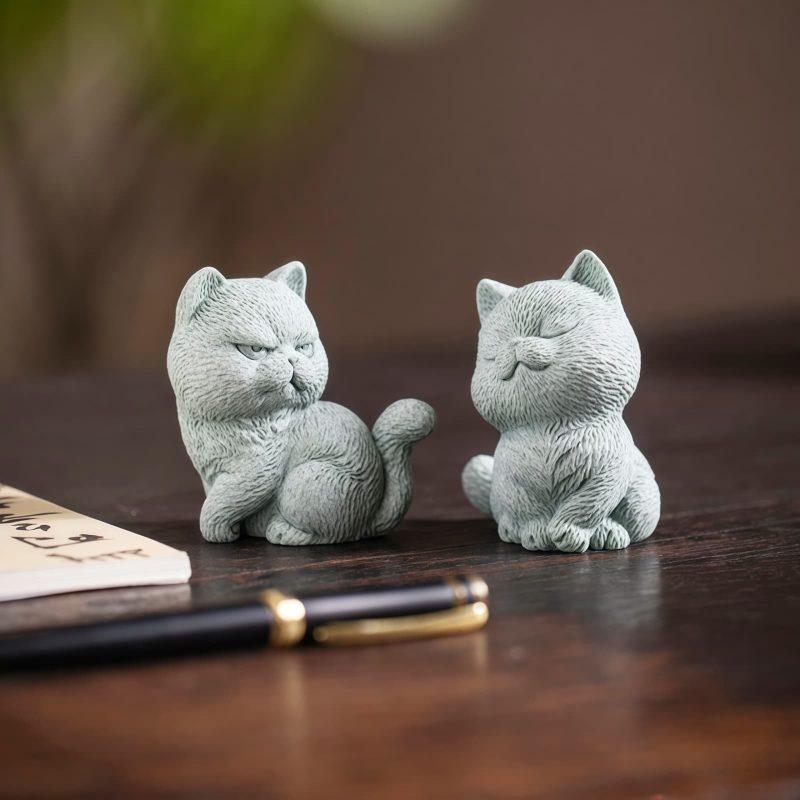 Sandstone Cat Figurines for Tea Ceremony Decoration Sandstone Cat Figurines for Tea Ceremony Decoration
