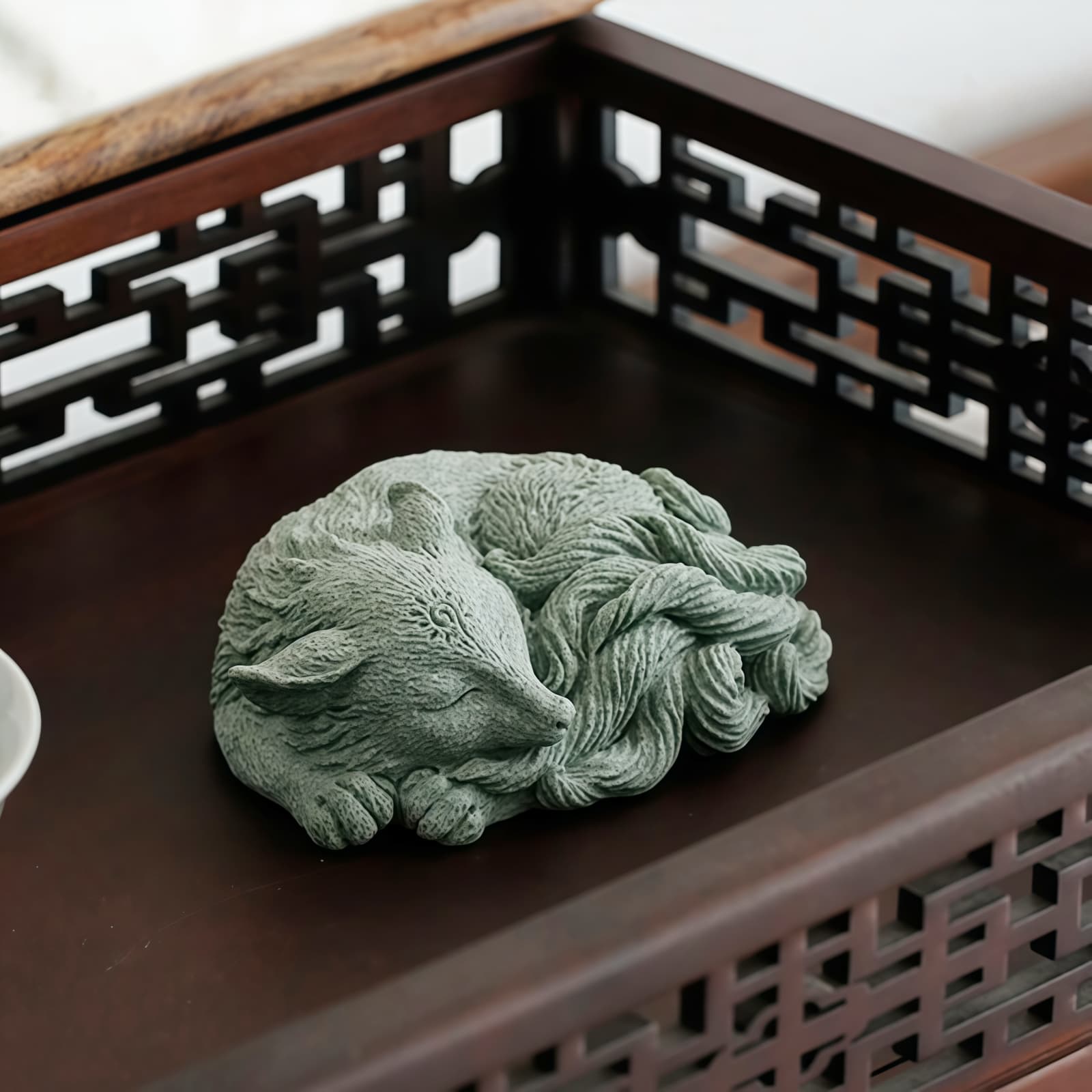Sandstone Nine Tailed Fox Tea Pet Figurine