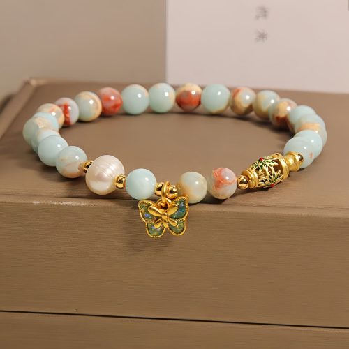 Pulsera de la Abundancia en Piedra Shoushan y Mariposa Pulsera de la Abundancia en Piedra Shoushan y Mariposa