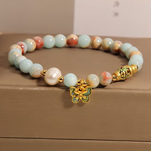 Pulsera de la Abundancia en Piedra Shoushan y Mariposa Pulsera de la Abundancia en Piedra Shoushan y Mariposa