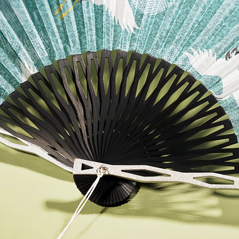 Silk Bamboo Folding Fan with Crane Pattern Silk Bamboo Folding Fan with Crane Pattern