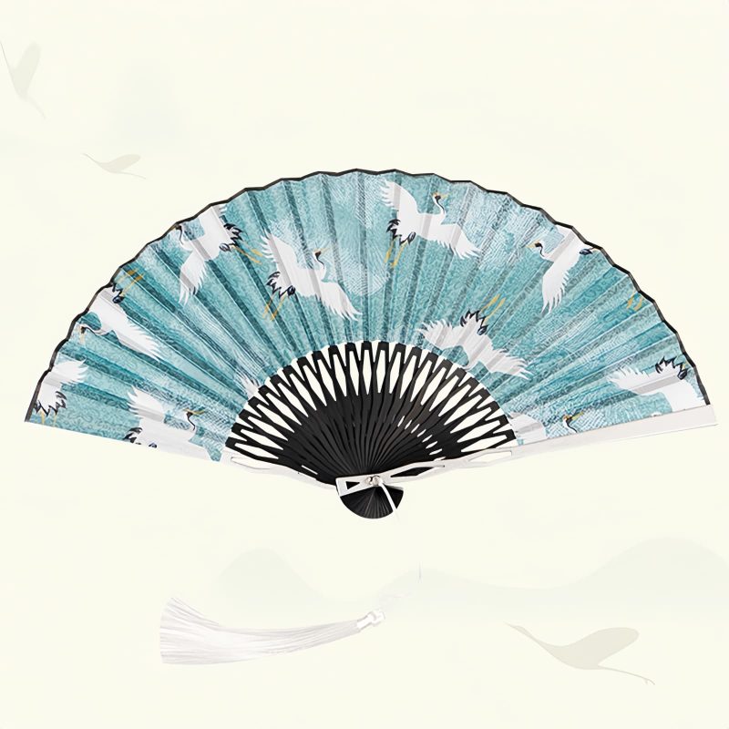 Silk Bamboo Folding Fan with Crane Pattern Silk Bamboo Folding Fan with Crane Pattern