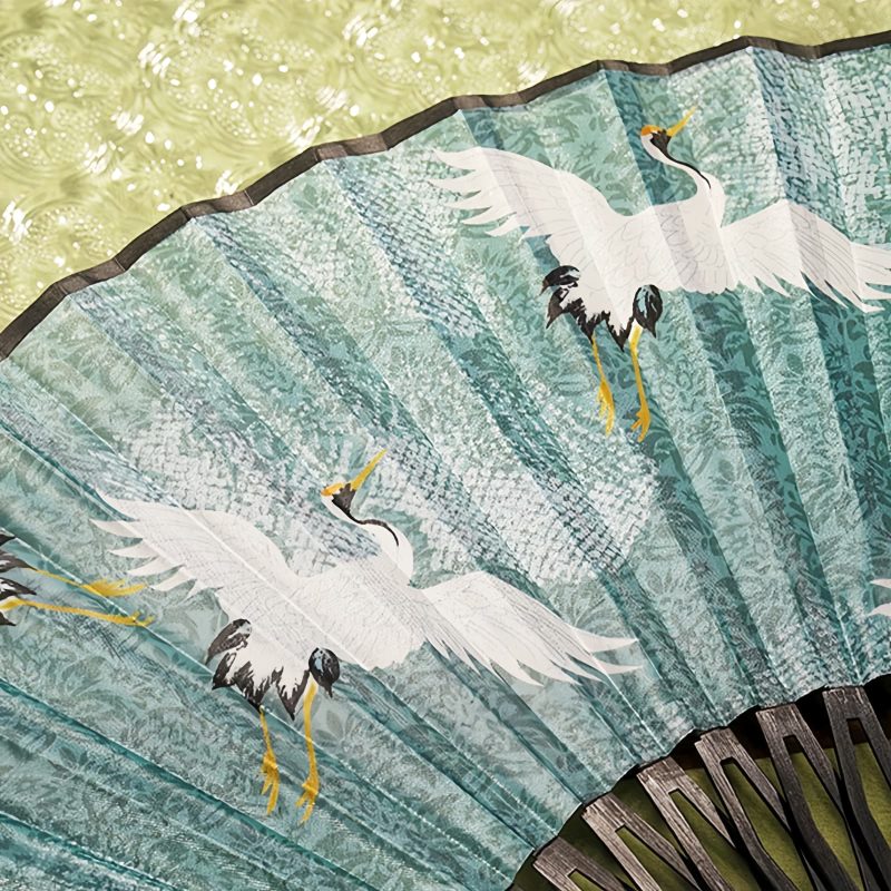 Silk Bamboo Folding Fan with Crane Pattern Silk Bamboo Folding Fan with Crane Pattern