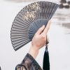 Silk Black Bamboo Leaf Folding Fan Silk Black Bamboo Leaf Folding Fan