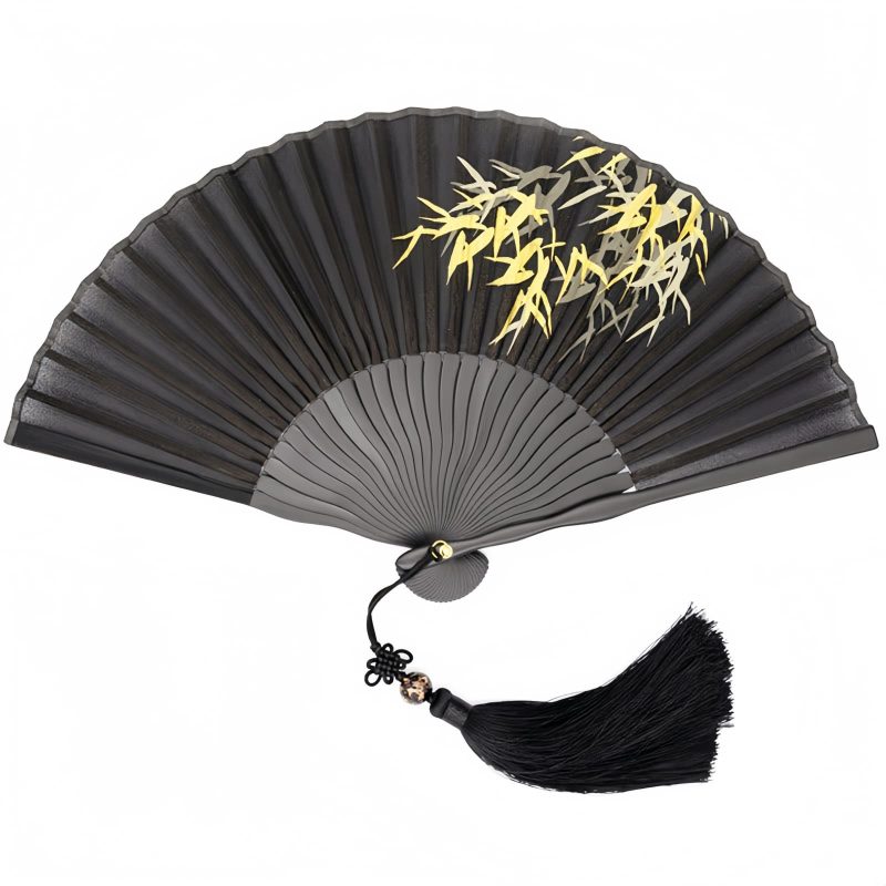 Silk Black Bamboo Leaf Folding Fan Silk Black Bamboo Leaf Folding Fan