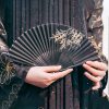 Silk Black Bamboo Leaf Folding Fan Silk Black Bamboo Leaf Folding Fan