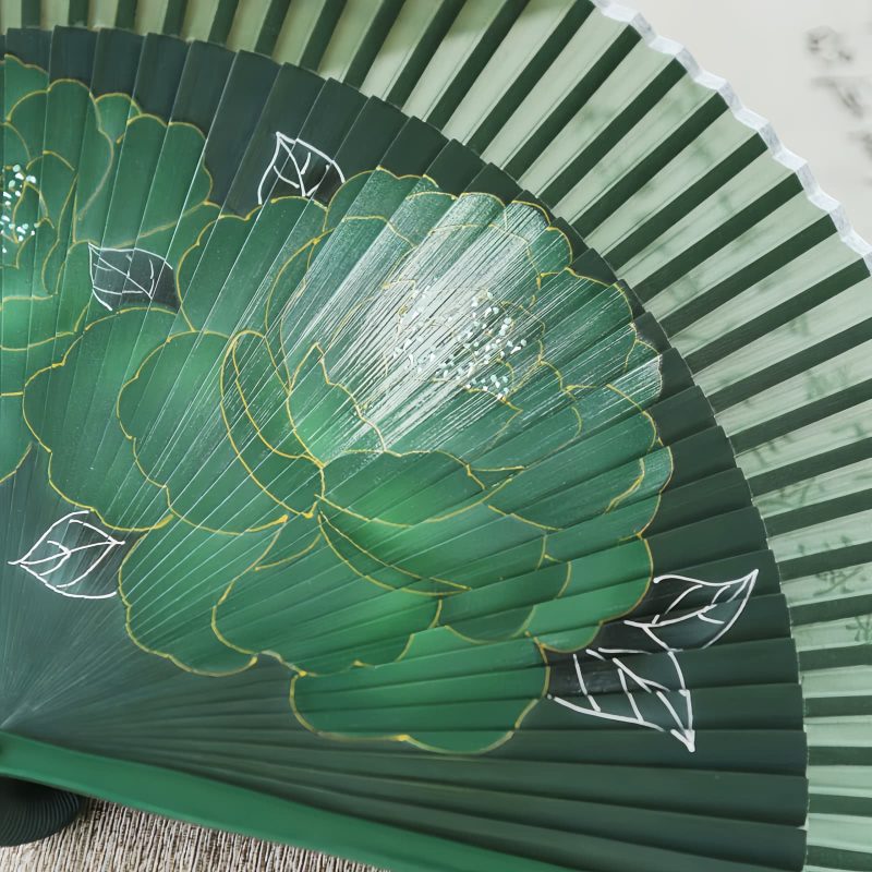 Silk Peony Folding Fan with Bamboo Frame Silk Peony Folding Fan with Bamboo Frame