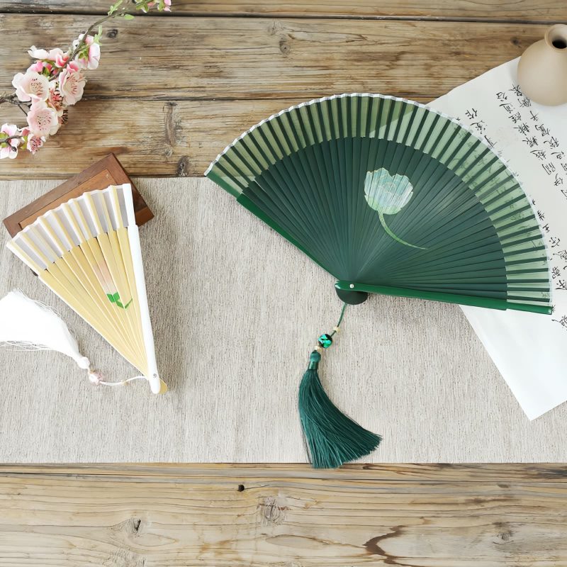 Silk Peony Folding Fan with Bamboo Frame Silk Peony Folding Fan with Bamboo Frame