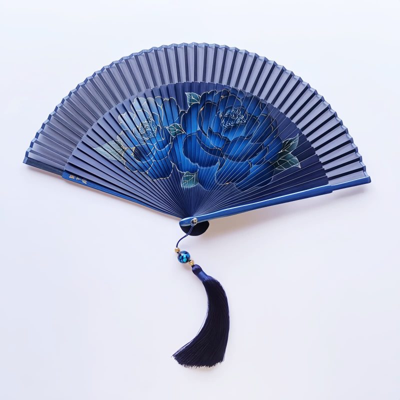 Silk Peony Folding Fan with Bamboo Frame Silk Peony Folding Fan with Bamboo Frame