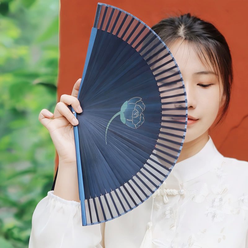 Silk Peony Folding Fan with Bamboo Frame Silk Peony Folding Fan with Bamboo Frame