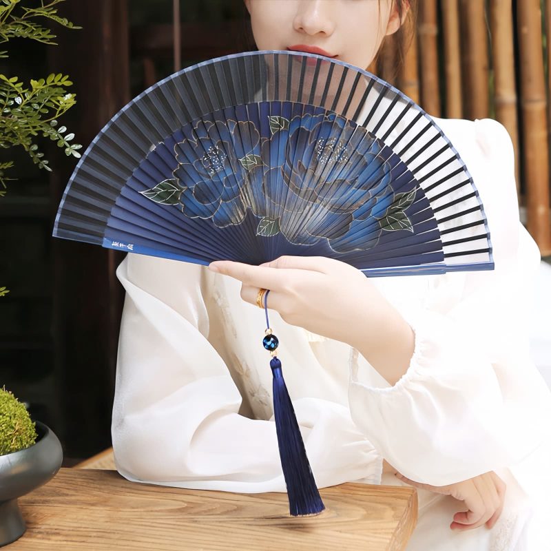 Silk Peony Folding Fan with Bamboo Frame Silk Peony Folding Fan with Bamboo Frame