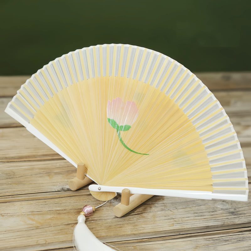Silk Peony Folding Fan with Bamboo Frame Silk Peony Folding Fan with Bamboo Frame