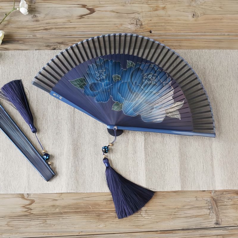 Silk Peony Folding Fan with Bamboo Frame Silk Peony Folding Fan with Bamboo Frame