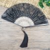 Silk Retro Leaves Flower Bamboo Folding Fan Silk Retro Leaves Flower Bamboo Folding Fan
