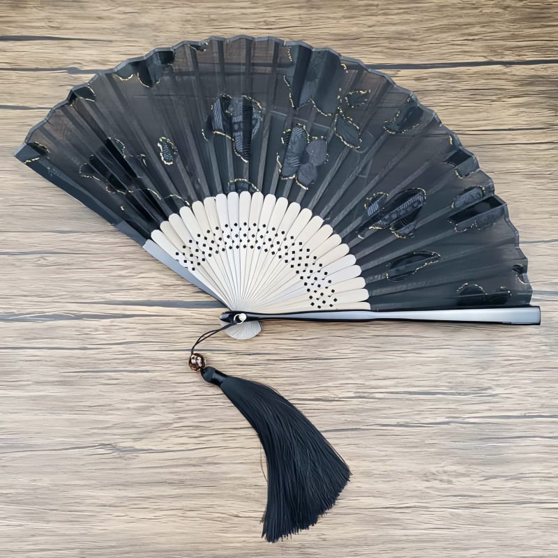 Silk Retro Leaves Flower Bamboo Folding Fan Silk Retro Leaves Flower Bamboo Folding Fan